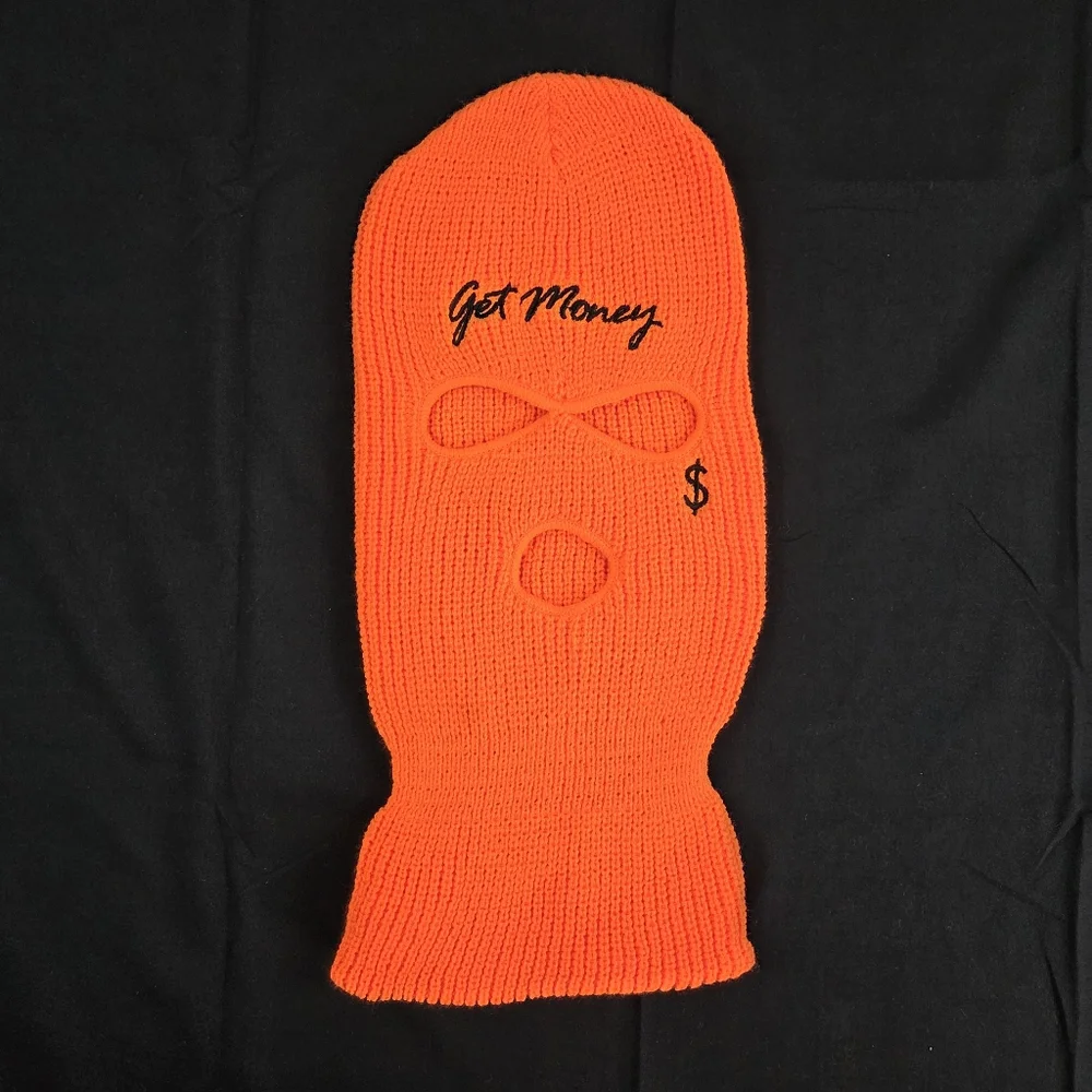 Get Money $ Ski Mask Mens Orange Full Face Cover Acrylic
